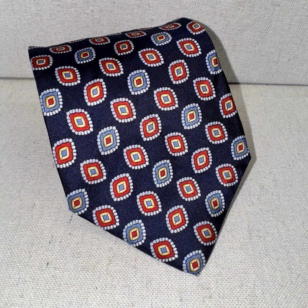 The Windsor Collection Silk‎ Tie Mens OS Navy Blue Geometric Medallion Italian